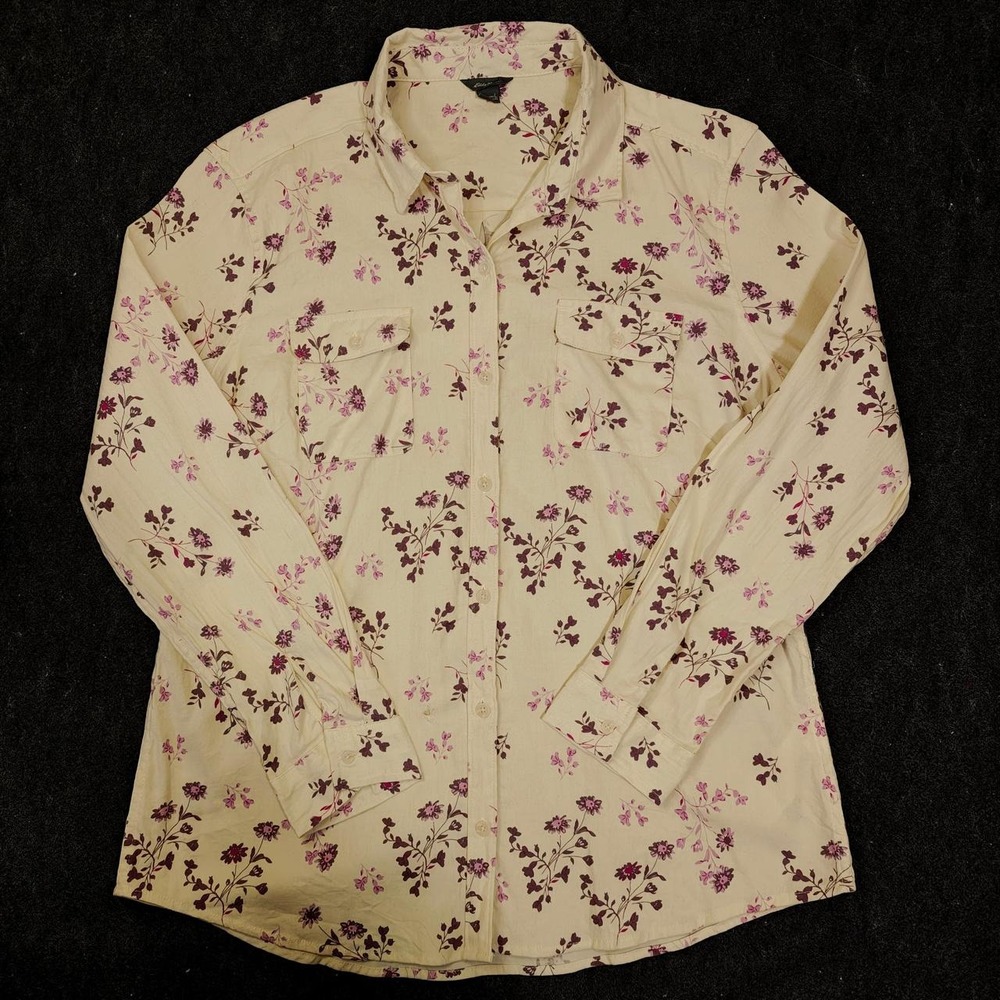 Eddie Bauer Womens Floral Button Up Shirt Cream Pink EBW32LW201 Size L